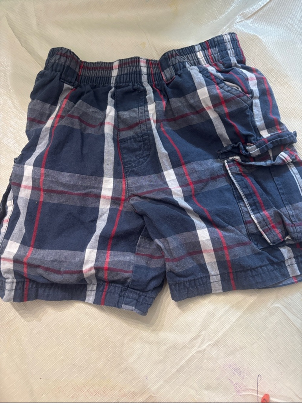 🟢10/$10 - Kids Plaid Cargo Shorts - Navy Red White